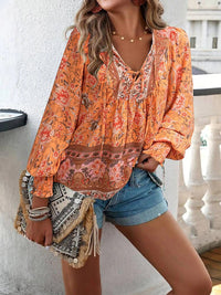 Andrea - Floral Long Sleeve Blouse Orange