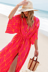 Anna - Leaf Print Beach Maxi Dress