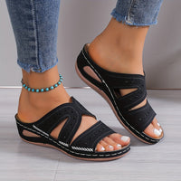 Angelica - Wedge Leather Slide Sandals Black