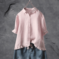 Ana - Ruffled Hem Button-Up Blouse Pink