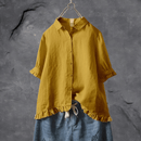 Ana - Ruffled Hem Button-Up Blouse Mustard