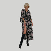 Angela - V-Neck Floral Maxi Dress Black