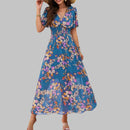 Angelica - Floral Chiffon Summer Dress Blue