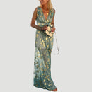 Aura - Gold-Leaf Chiffon Maxi Dress Green