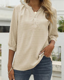 Angelie -Textured V-Neck Blouse Khaki