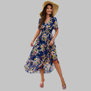 Angelica - Floral Chiffon Summer Dress Blue Purple