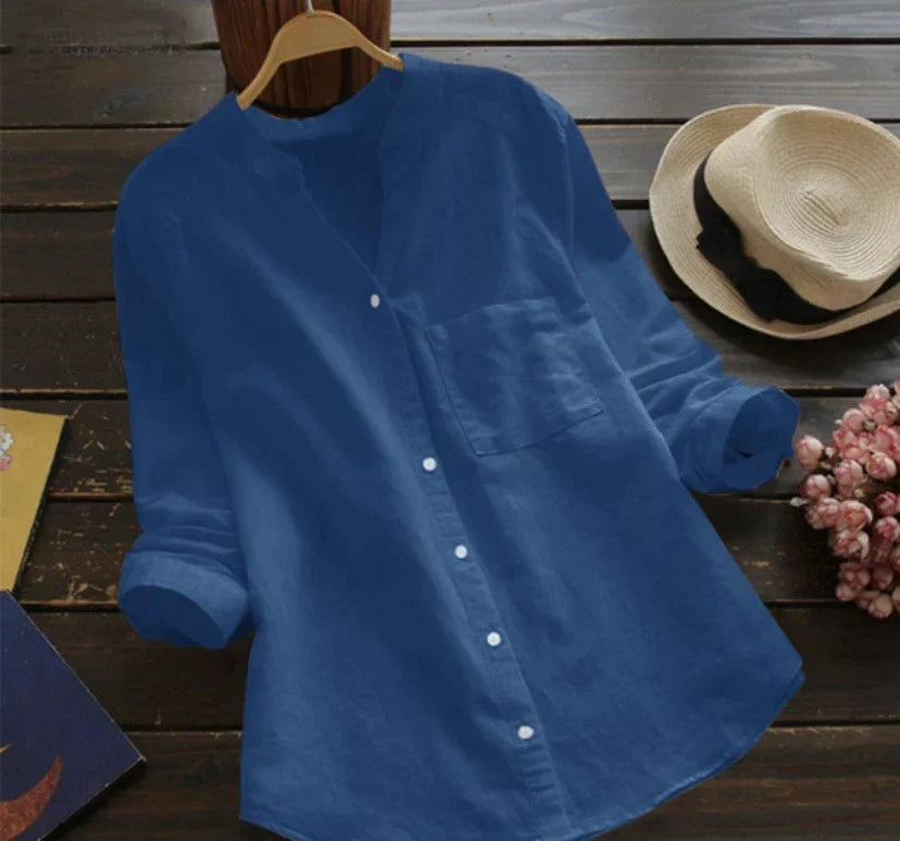 Abby - Button-Down Linen Blouse Blue