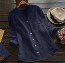 Abby - Button-Down Linen Blouse Navy Blue