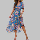 Angelica - Floral Chiffon Summer Dress Blue