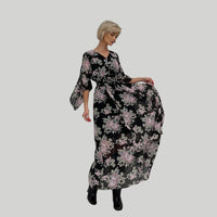 Angela - V-Neck Floral Maxi Dress Black