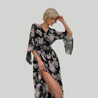 Angela - V-Neck Floral Maxi Dress Black