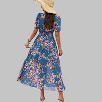 Angelica - Floral Chiffon Summer Dress Blue Blue Back