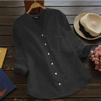 Abby - Button-Down Linen Blouse Black