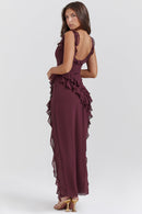 Anny - Ruffle Trim Maxi Dress Burgundy