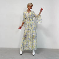 Angela - V-Neck Floral Maxi Dress Yellow