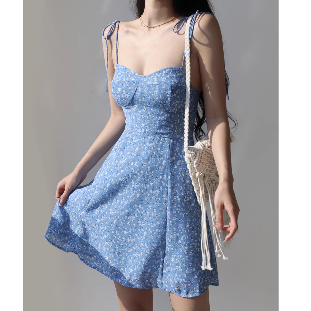 Angelica - Lace-Up Floral Mini Dress