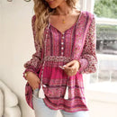 Angela - Boho Tassel Summer Blouse Rose Red