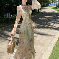 Aria - Sheer Floral Bell Sleeve Dress