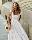 Andrea - Gingham Smocked Maxi Dress White