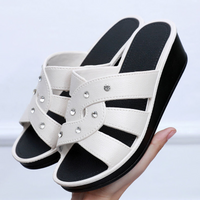 AJ - Studded Crisscross Wedge Sandals White