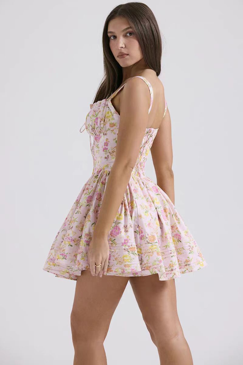 Angelina - Floral Smocked Mini Dress Floral Print 2