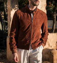 John - Casual Suede Bomber Jacket Coffee