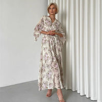 Angela - V-Neck Floral Maxi Dress Apricot