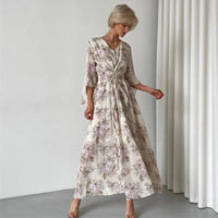 Angela - V-Neck Floral Maxi Dress Apricot