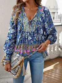 Andrea - Floral Long Sleeve Blouse Blue