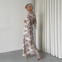 Angela - V-Neck Floral Maxi Dress Beige