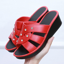 AJ - Studded Crisscross Wedge Sandals Red