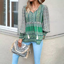 Angela - Boho Tassel Summer Blouse Green