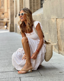 Andrea - Gingham Smocked Maxi Dress White