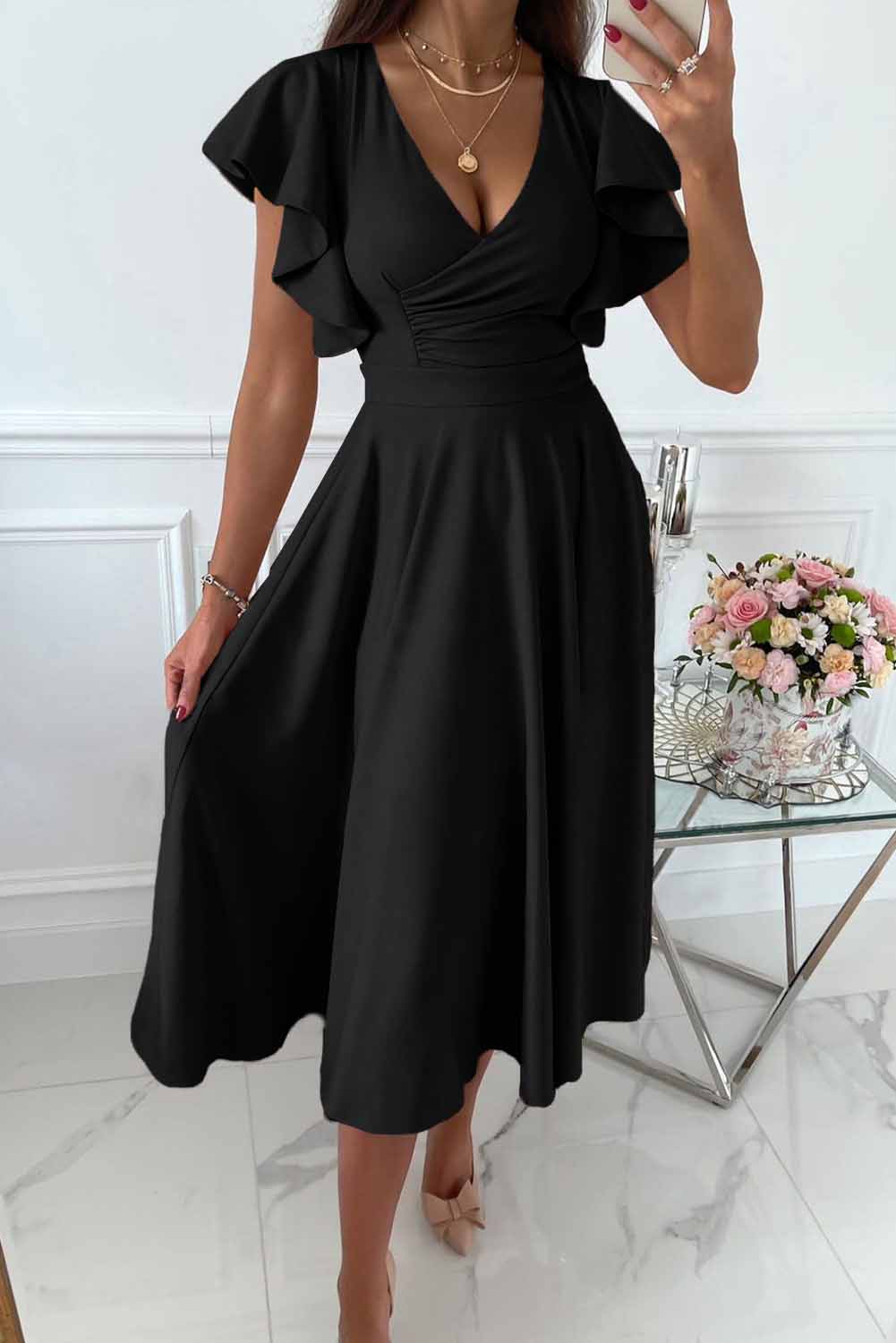 Ali - V-Neck Sleeve Midi Dress