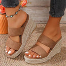 Ann - Canvas Espadrille Wedge Sandals Light Brown