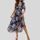 Angelica - Floral Chiffon Summer Dress Blue Purple