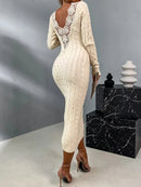 Alex - V-Neck Cable Knit Dress Back