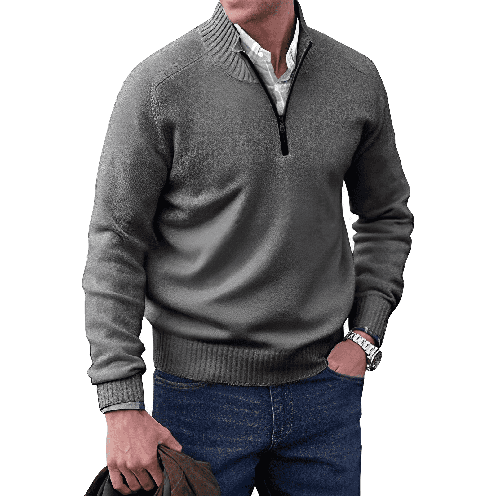 Luxura | Cashmere Zip Men's Sweater GreyLuxura | Cashmere Zip Men's Sweater Dark Gray