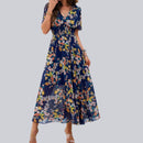 Angelica - Floral Chiffon Summer Dress Blue Purple