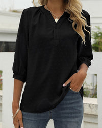 Angelie -Textured V-Neck Blouse Black