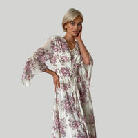 Angela - V-Neck Floral Maxi Dress Beige