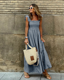 Andrea - Gingham Smocked Maxi Dress Gray