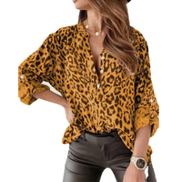 Anne - Leopard Print Button Blouse Yellow