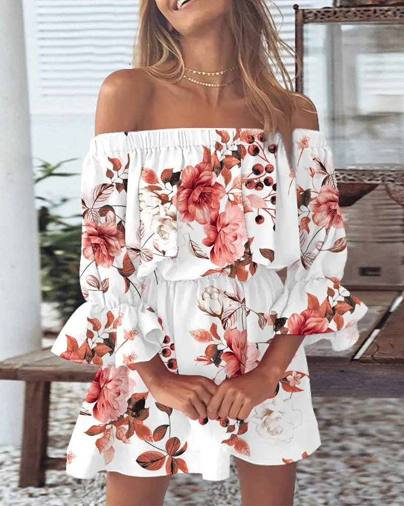 Angel - Off-Shoulder Floral Mini Dress White Flower