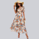 Angelica - Floral Chiffon Summer Dress Persimmon Cracker