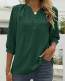 Angelie -Textured V-Neck Blouse Dark Green