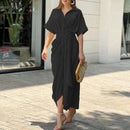 Ann - Button-Down Belted Maxi Dress Black