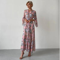 Angela - V-Neck Floral Maxi Dress Pink