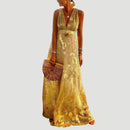 Aura - Gold-Leaf Chiffon Maxi Dress Yellow