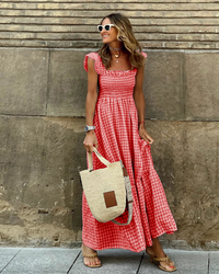 Andrea - Gingham Smocked Maxi Dress Red